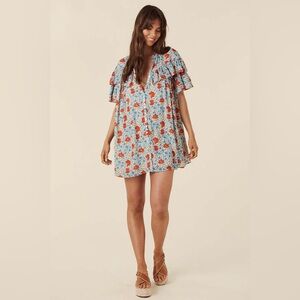 Spell Village Ruffle Mini Dress Sky